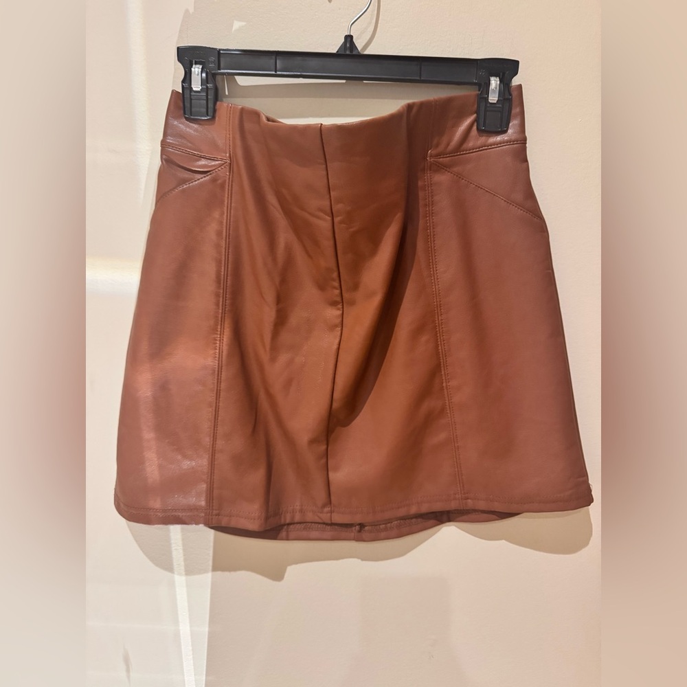 Brown Faux Leather Mini Skirt